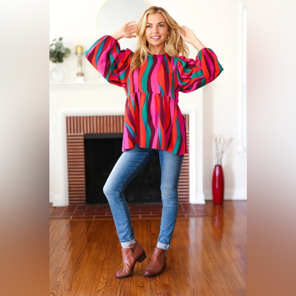 Rust & Berry Abstract Print Babydoll Air Flow Woven Top - Picture 9 of 15